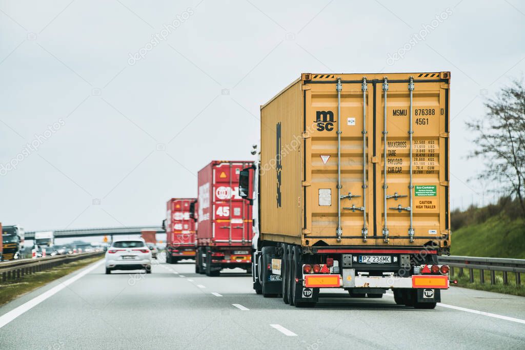 Poland, Europe - June 26, 2023: International Shipping and Delivery: MSC Container on Truck.