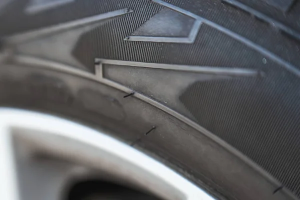 Neumáticos Gastados Macro Fisuras Neumático Goma Negro Primeros Planos Neumáticos —  Fotos de Stock