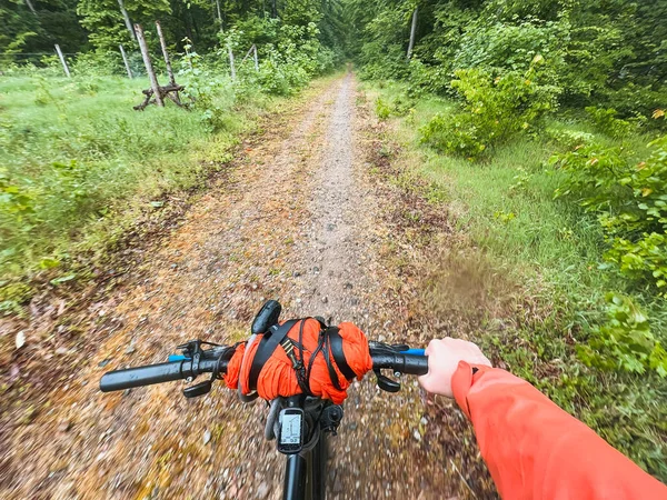 Bicycle Trip Forest Journey Bicycle Touring Exploring Wilderness Bikepacking Adventure — Stock Photo, Image