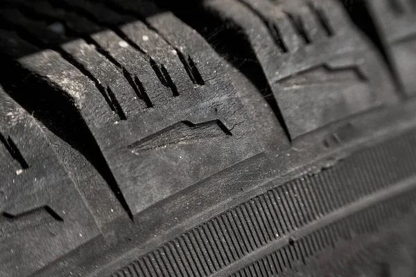 Fisuras Neumático Goma Negro Riesgos Seguridad Neumáticos Agrietados Servicio Mantenimiento —  Fotos de Stock
