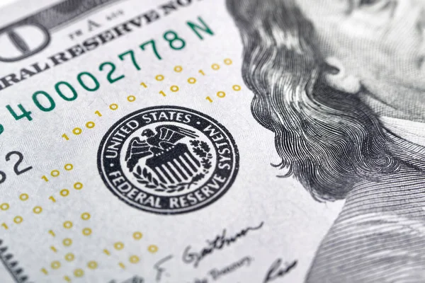 Részletes Makronézet Egy Száz Dolláros Federal Reserve Bill — Stock Fotó