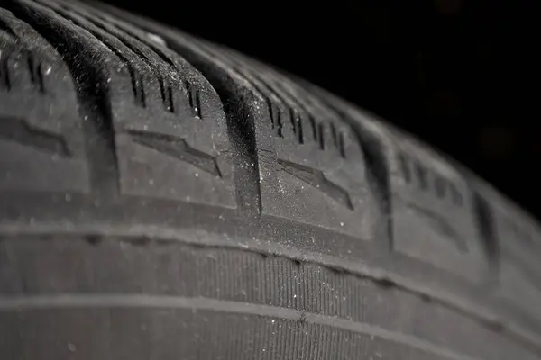 Worn Tires Macro Fissures Black Rubber Tire Aged Tyres Close — Stock Photo, Image
