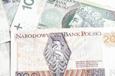 Yeni Polonya Zloti Banknotları 'nın yakın çekimi. Para faturasının ayrıntıları