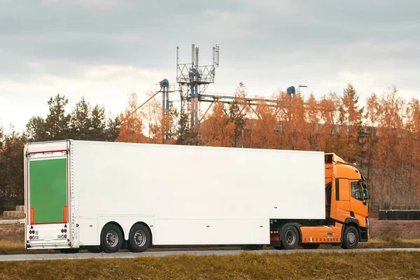 The modified double-decker European truck with additional cargo space and better aerodynamics. Sustainable future shipping concept better fuel efficiency and more cargo.