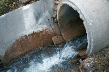 Nehir, doğal ekosisteme zarar vermek için suya atık döken bir drenaj borusundan kaynaklanan endüstriyel atıkla kirlenmiş..