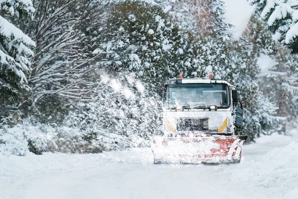 Snow Blowing Out Plow Snow Remover Snowplow Truck Snowy Road Stock Picture