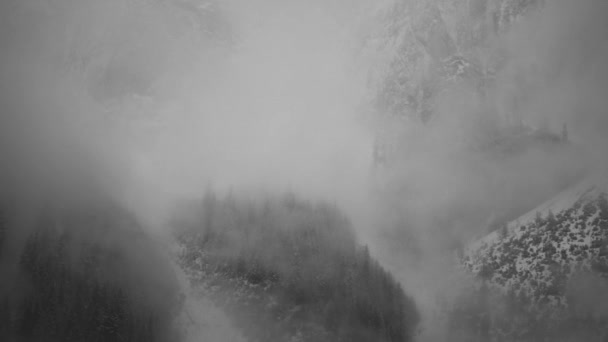 Lac Montagne Hiver Paysage Glacé Enneigé Des Alpes Brouillard Chutes — Video