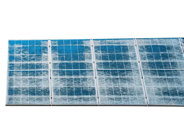 Isolated on white Solar panels are covered with snow in winter. Photovoltaic electricity installation during the winter season. Efficient and Safe Energy Generation with Photovoltaic Technology.