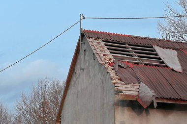 Çıplak ağaçların ve gri gökyüzünün ortasında eski bir bina duruyor.