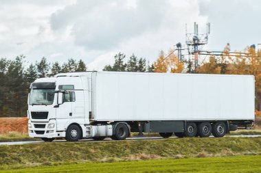 Açık Yol 'da Kargo Taşıyan Parlak Beyaz Kamyon Önü