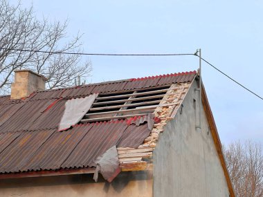 Çıplak ağaçların ve gri gökyüzünün ortasında eski bir bina duruyor.