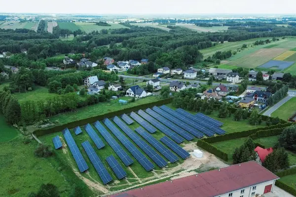 stock image Green Neighborhood with Solar-Powered Homes Aerial View