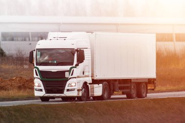 Açık Yol 'da Kargo Taşıyan Parlak Beyaz Kamyon Önü