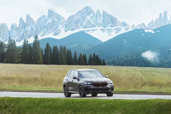 stock image Powerful automotive driving through scenic landscape