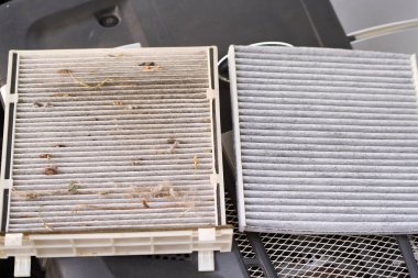 Eski tıkanmış hava filtresi ve yeni performans hava filtresi karşılaştırması