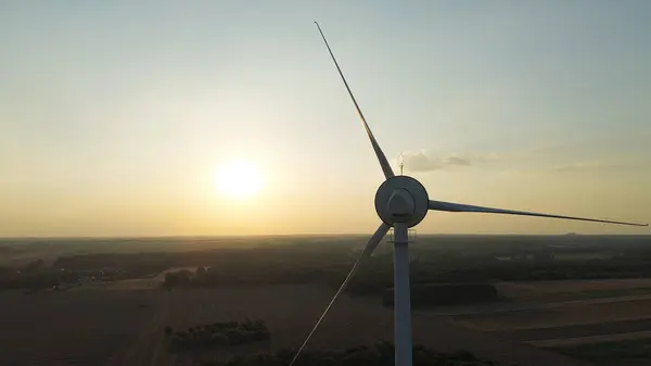 stock image Aerial view of wind turbine in rural landscape