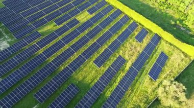 Güneşli bir öğleden sonra kırsal alanda güneş çiftliği