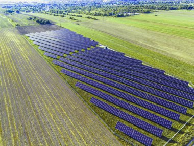 Çiftlik arazisindeki geniş güneş panelleri