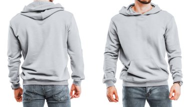 Açık gri kapüşonlu sakallı adam, izole