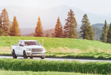 Yazın kırsal yolda beyaz kamyon