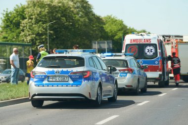 Ambulans ve polis olaya yanıt verdi, Krakow, Polonya, Avrupa 30.09.2024.
