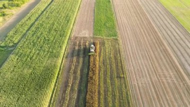 Gün batımında tarım arazisindeki olgun mahsulleri kesmeyi birleştirin.