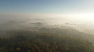Sisli sonbahar manzarasının hava manzarası. Drone görünümü.