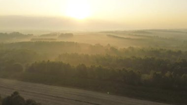 Altın güneş ışığı sisli vadide parlıyor