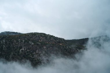 Puslu vadi manzaralı orman tepeleri ve su