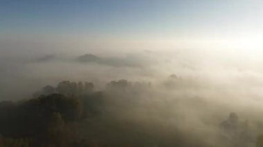 Polonya 'daki bir alanın üzerindeki sisin havadan görünüşü