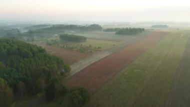 Kırsal kesimde güneş ışığı altında puslu bir şafak.