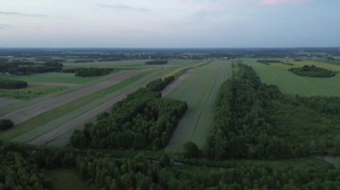 Avrupa 'da gün batımında altın çiftlik manzarası