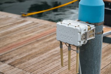 Outdoor router installed on dock, Montenegro, Tivat, Porto Montenegro Marina 20.09.2024 clipart