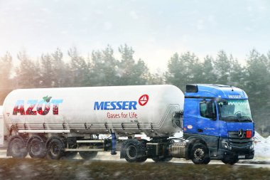 Messer branded tanker truck on countryside highway Poland, Europe 24.01.2025 clipart