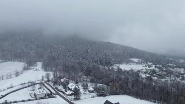 Ağaçlar ve gökyüzüyle donmuş dağ manzarası