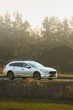 Aile arabası yaz gezisinde manzaralı.