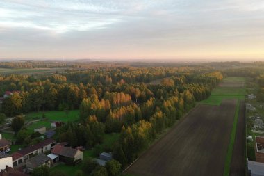 Yeşil tarlalı manzaralı sonbahar manzarası