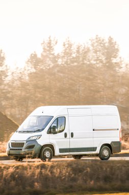 Kargo kamyonu kırsal yolda ilerliyor.