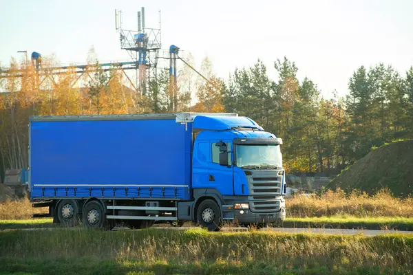 Çimenli arazinin yakınında mavi kamyonet nakliyesi