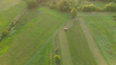 Çiftçi tarlada saman çizgileri oluşturuyor