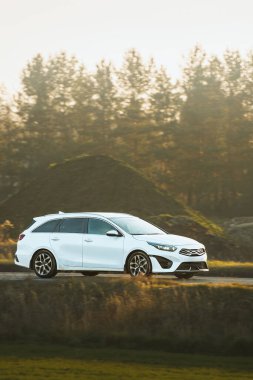 Aile arabası yaz gezisinde manzaralı.