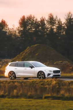 Aile aracı yeşil kırlarda seyahat ediyor.