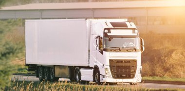 Manzaranın içinden geçen beyaz bir karavan.