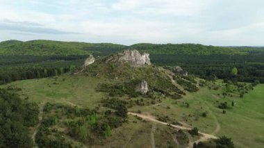 Yoğun ormanlarla çevrili büyük kaya oluşumu