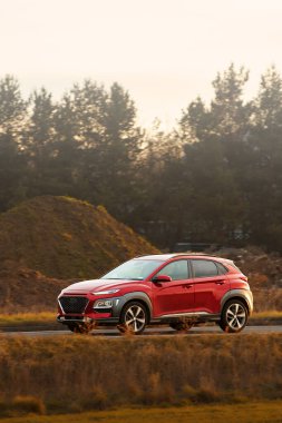 Lüks bir araç kırsaldan geçiyor.