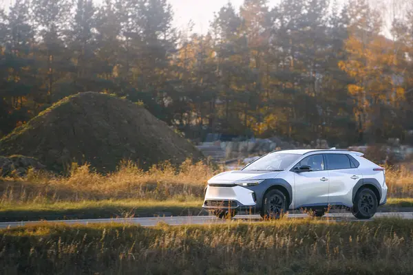 Modern araç doğa arkaplanlı yolda