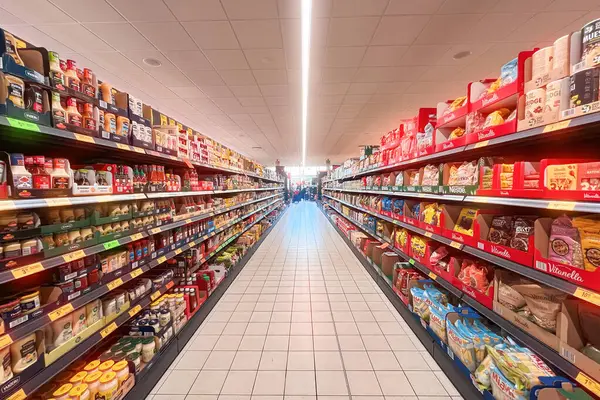 Süpermarket rafları Biedronka mağazası Polonya, Avrupa 21.02.2025 ile sıralanmıştı.