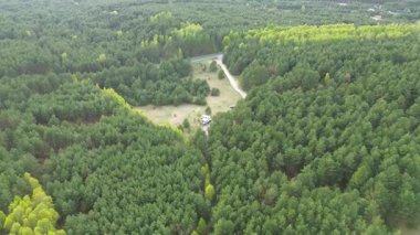 Doğal orman ortamında park edilmiş bir karavan.