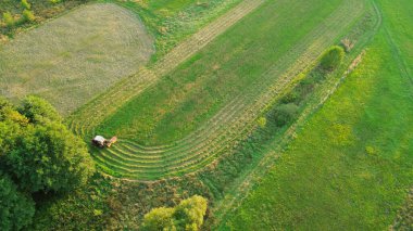 Çim biçme makinesi kesme alanının Drone görünümü