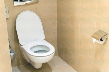 Duvara monte edilmiş tuvalet armatürü modern banyo.